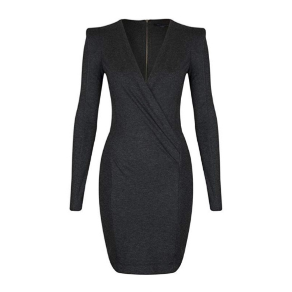 French Connection Black V-neck Dress Long Sleeves - Picture 3 of 7